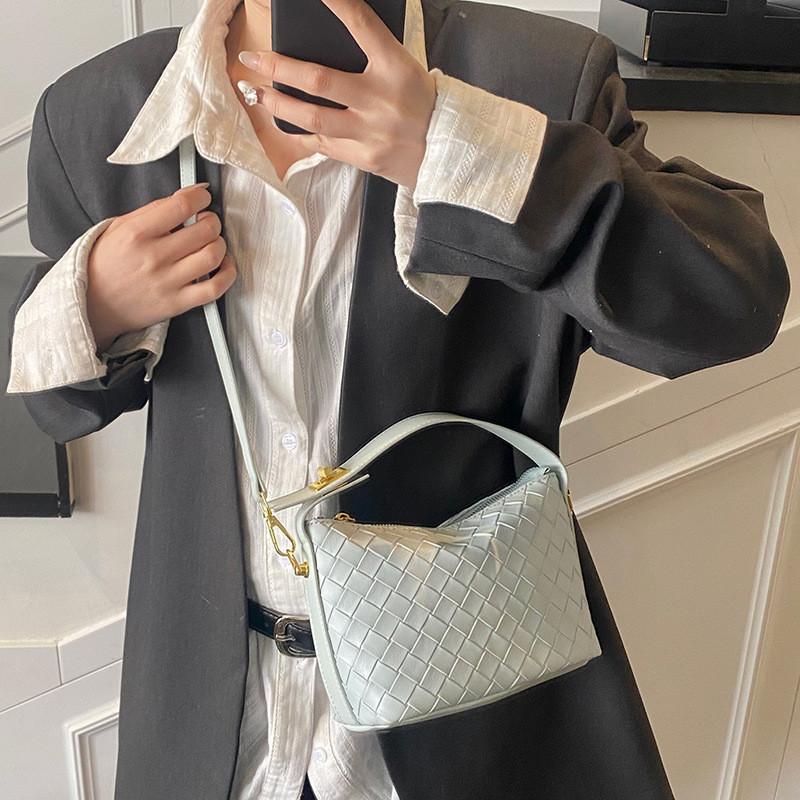 Pu Texture Woven Single Shoulder Crossbody Bag Solid Color Handbag Fashion Women