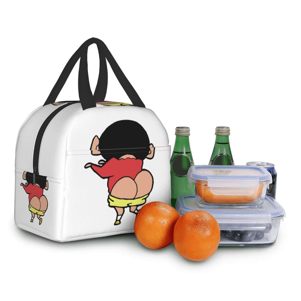Crayon Insulated Lunch Bag with Clasp Bento Cooler Bag with Soft Cooler Bag Shin-chan Closure, Black, Box, Insulated, Zipper, Compact, Bag, Tote/Eco