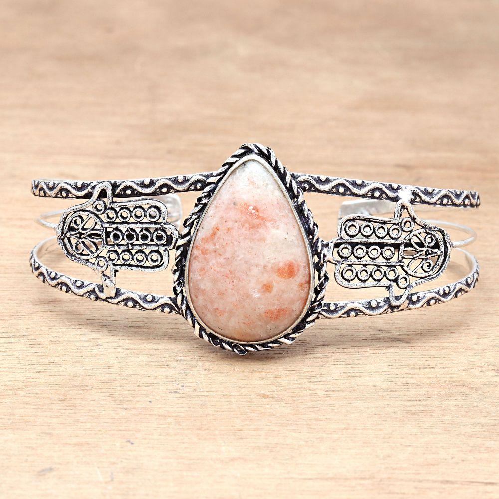 Sunstone Gemstone Handmade Jewelry Cuff Bracelets 7''Adjustable