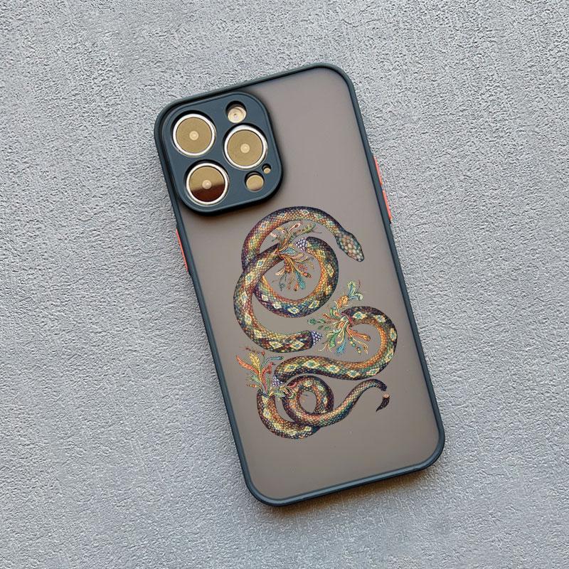 Snake Graphic Flower Phone Case For iPhone 13 Mini 12 11 Pro Max 16 15 14 Pro Max XS XR X 7 8 Plus SE2 Shockproof Matte Covers