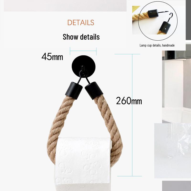 Black Matte Wall-Mounted Hemp Rope Paper Towel Holder for Kitchen & Bedroom