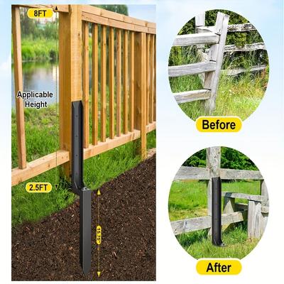 1/2 Pcs Heavy-Duty Steel Fence Post Repair Kit with Ground Anchors - Black, Ideal for Wooden & Metal Fences,Column Repair Kit