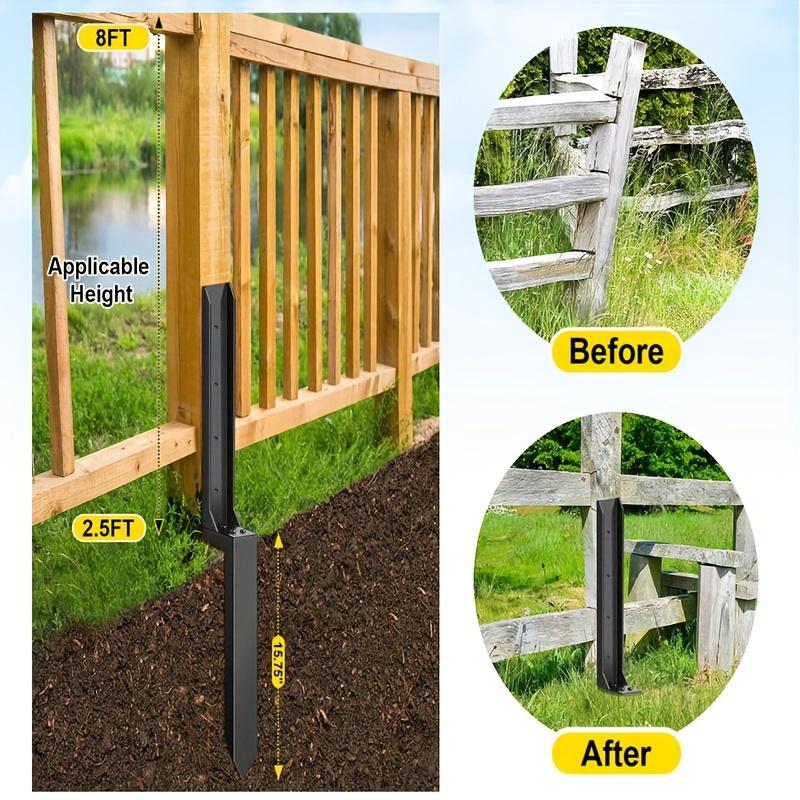 1/2 Pcs Heavy-Duty Steel Fence Post Repair Kit with Ground Anchors - Black, Ideal for Wooden & Metal Fences,Column Repair Kit