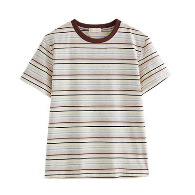 Mittelange Lockere Retro Regenbogen Gestreifte Kurzarm T-Shirt für Damen Sommer Neu Lässiges Oberteil
