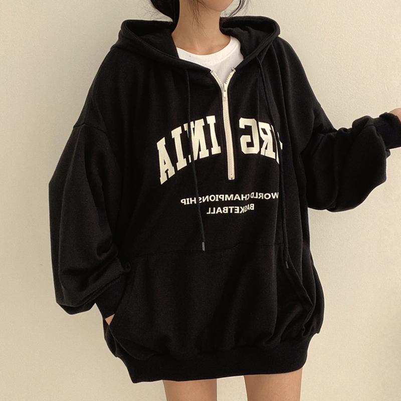 Damen Reißverschluss Hoodie Loose Top Fashion Brief Print Pullover Harajuku Y2K Sweatshirt