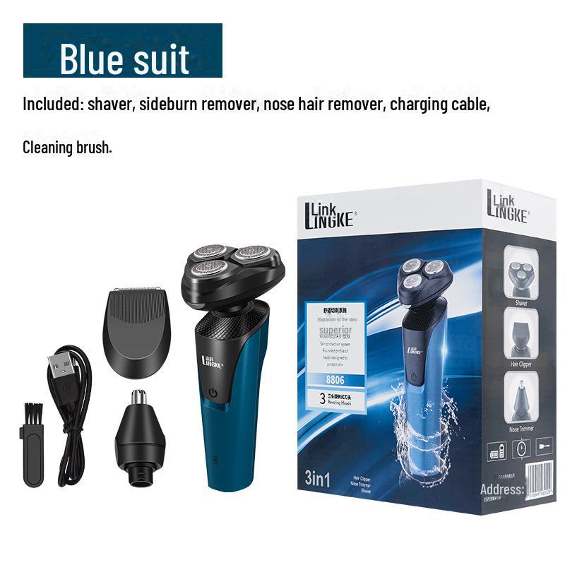

Linke 8806 Мужская электробритва с тремя головками, которую можно мыть, с зарядкой от USB set version синий