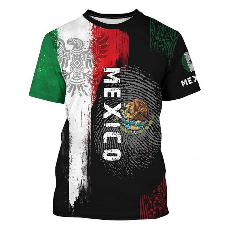Mens Mexico Flag 3D Printed Short Sleeve T-Shirt Loose Fit Breathable Sport Tee Football Fans
