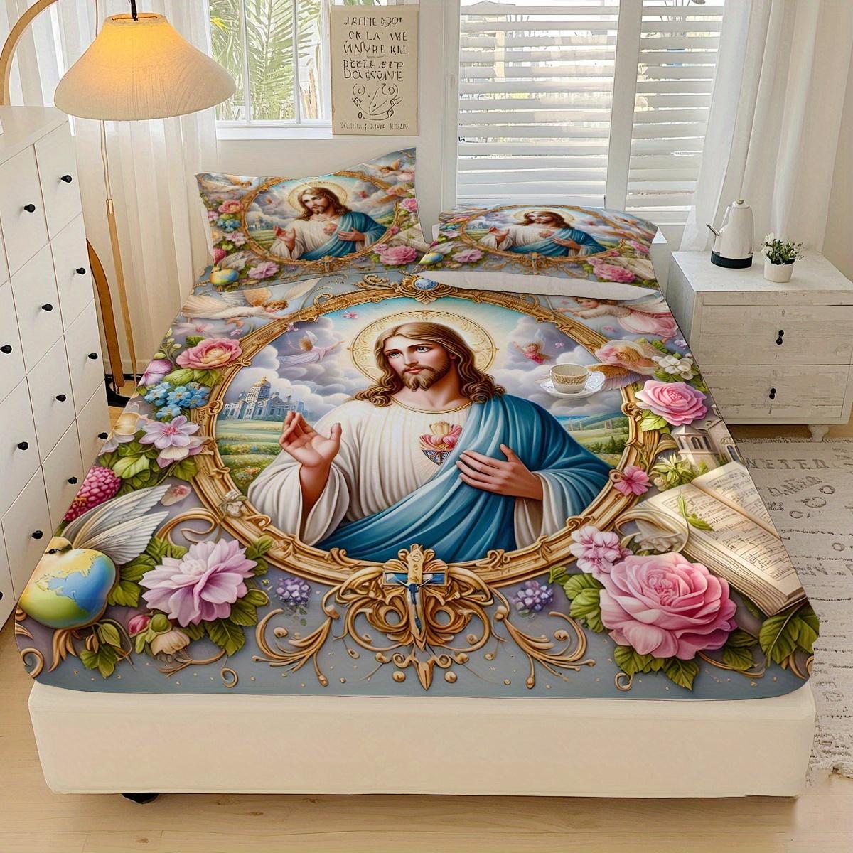 

[JIT] 3pcs Jesus Heaven Bedding Set - Sheets Mattress Protector Breathable and Soft for All Seasons Durable EU Twin(135x200cm)