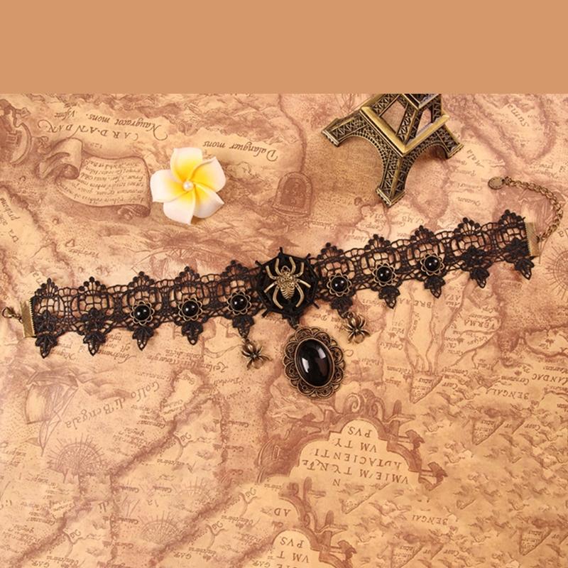 Gothic Lace Choker Necklace With Spiders Pendant Your Unique Style With This Gothic Lace Choker