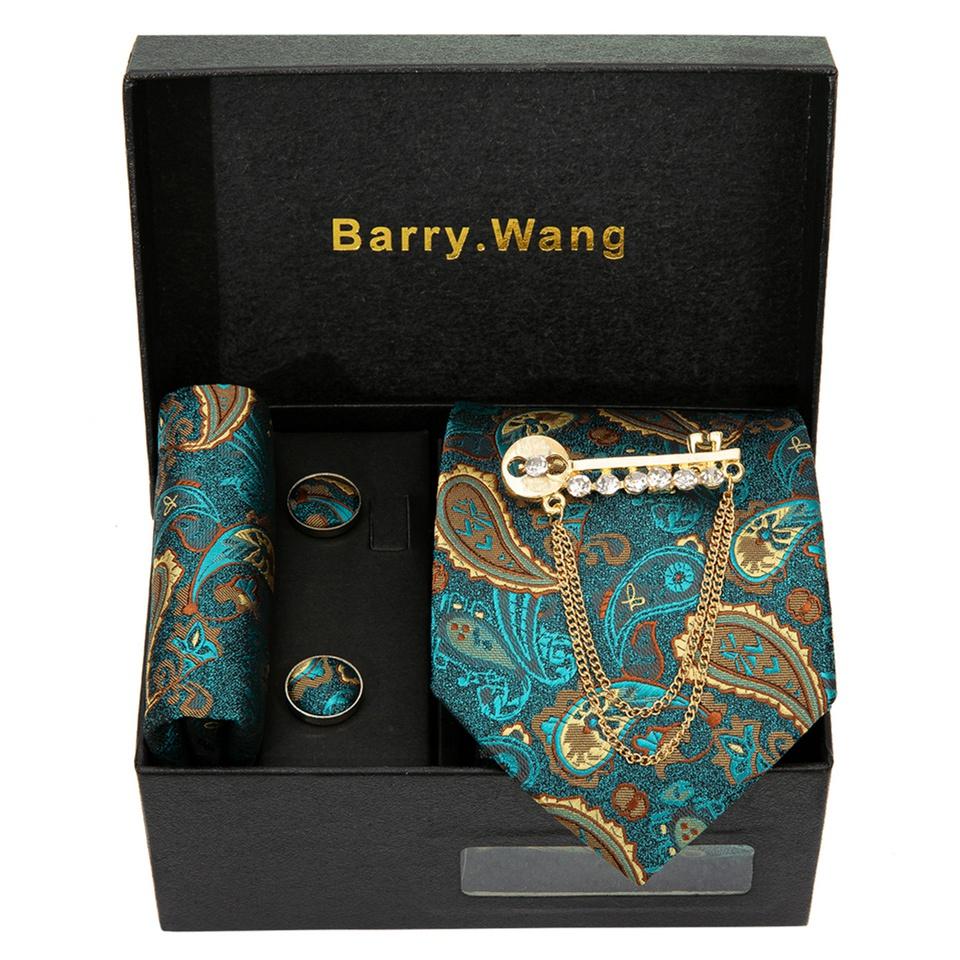 

Мужские галстуки Barry.Wang, шелковый галстук с пейсли, носовые платки, запонки, золотые броши с набором в подарочной упаковке