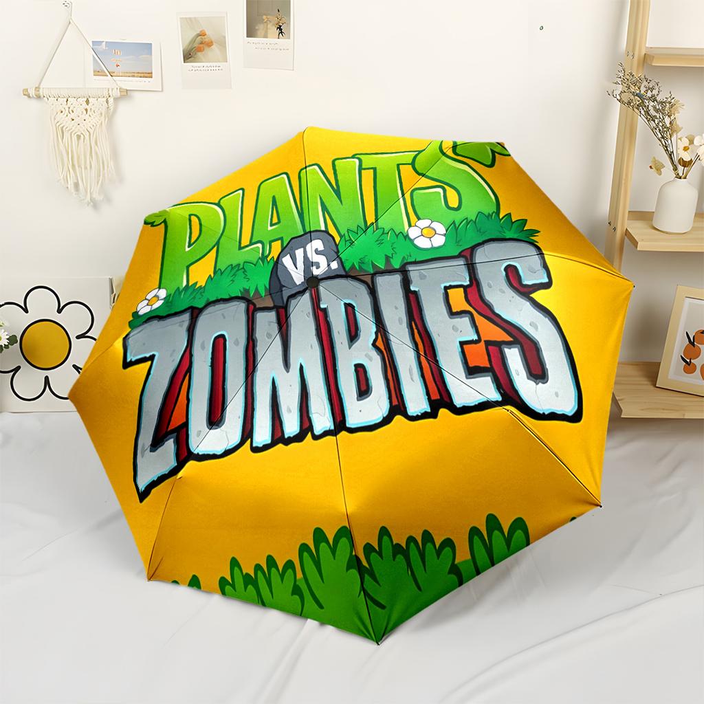 Plants Vs Zombies Adventure Outdoor Automatic Umbrella Compact & Durable 8-Rib Design Durable Plastic & Iron Travel Essential Elegant Umbrella