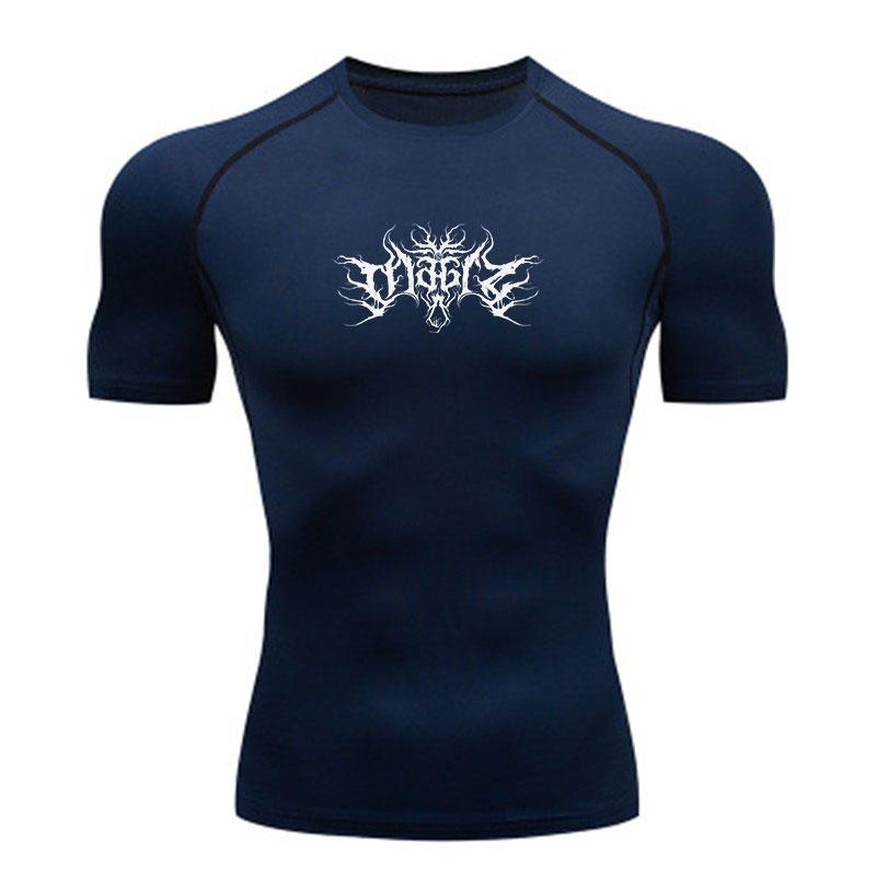 Men's Gothic Thorn Tribal Print Compression Sports T-Shirt Quick Dry Breathable Stretch Workout Top for Gym Running Training Activewear