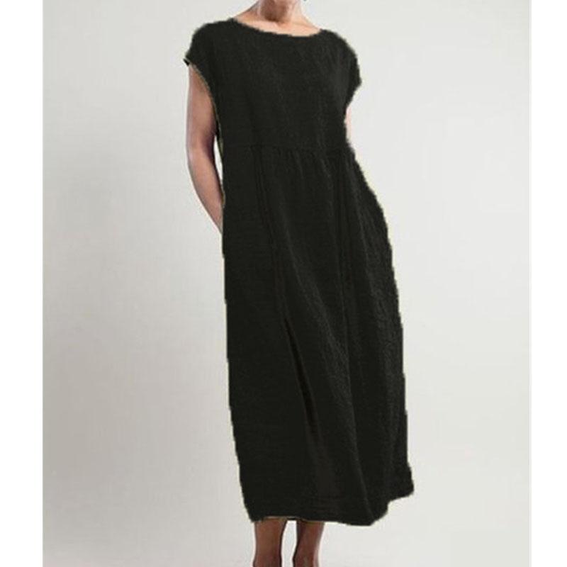 Spring/Summer Short Sleeve Loose Dress Casual Solid Color Pocket Dress for Women