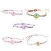 Adjustable Waxed Cord Bracelet Handmade Ceramic and Glass Flower Beads Wristchain Everyday Wear Wristband Jewelry