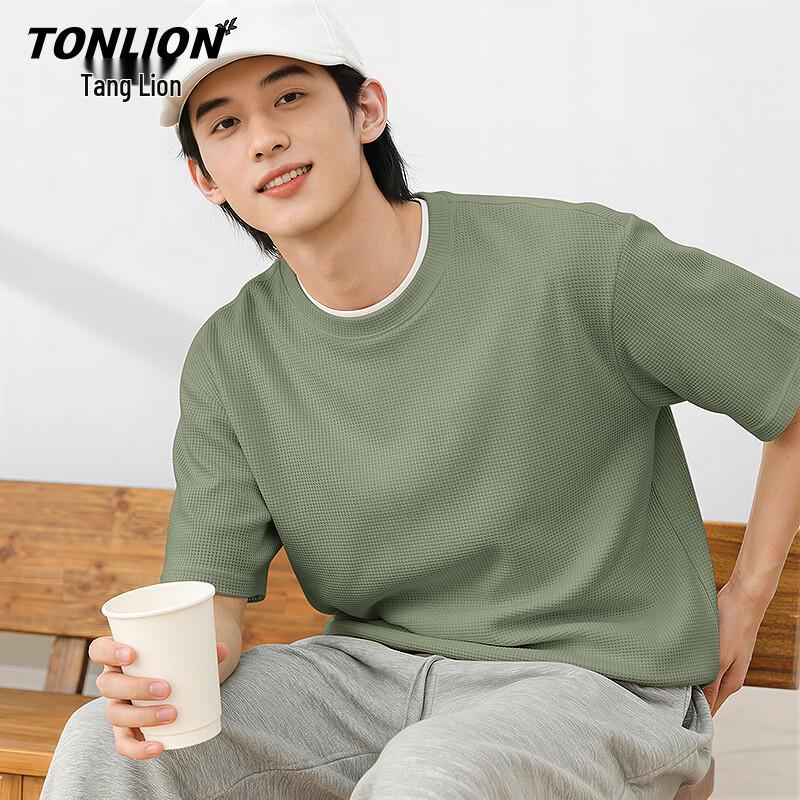 TonLion Men's Waffle Knit Short Sleeve T-Shirt