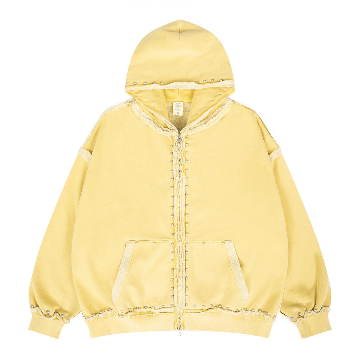 

Lan Hai Men s 2025 Autumn/Winter Rivet Decor Solid Color Fleece Hooded Cardigan L жовтий