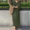 Women's Loose Short Sleeved V-neck Solid Color Long Skirt