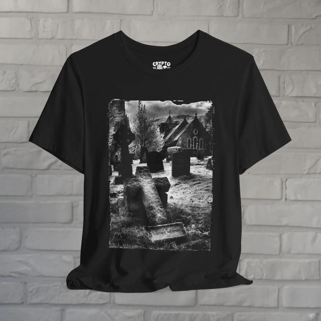 Goth T Shirt Black White Cemetery Church Gothic Grunge Punk Aesthetic For Halloween Macabre Lover Vintage Streetwear