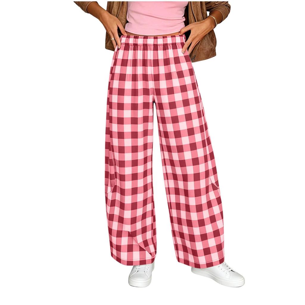 Damen Lässige Karottenhose mit weitem Bein Locker geschnittene Hose mit Taschen Elastischer Bund Bequeme Alltagskleidung