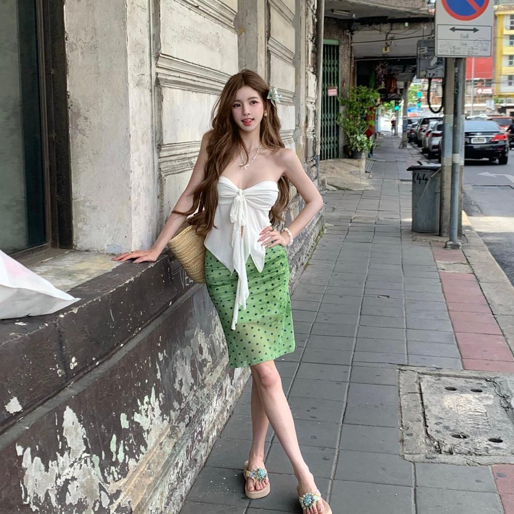 Seaside Vacation Style Beautiful Tube Top Split Skirt Three-piece Set, Bikini Swimsuit Ins Island Wear Pure Desire Summer