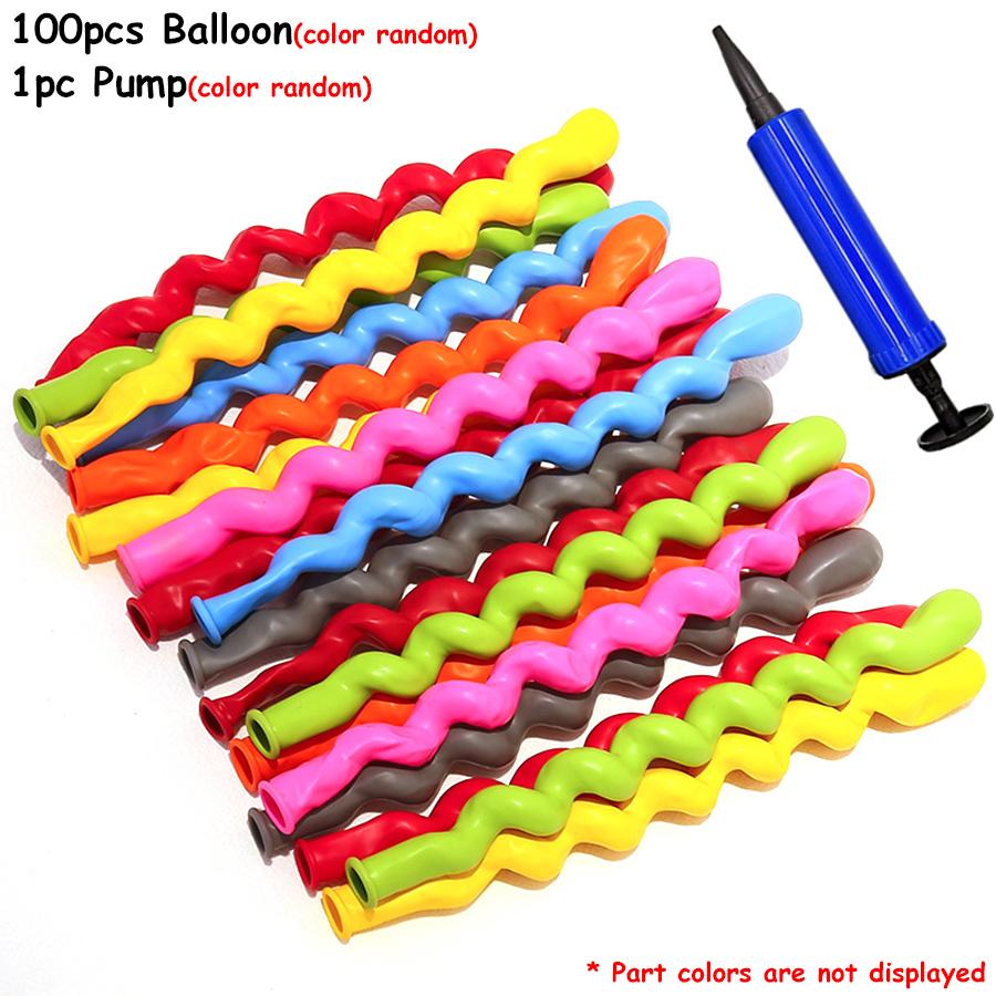 100 stuks 80 cm Lange Spiraalballon met Mini Pomp Verjaardagsfeest Kamer Decoratie Props Kleur Artistieke Ballon Achtergrond Decor