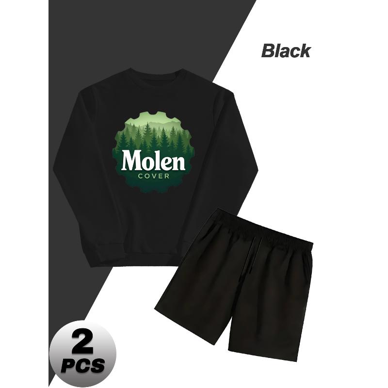 Crew Neck Sweatshirt and Shorts 2 Piece Set Lightweight Casual S