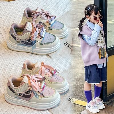 Girls Cartoon Print Soft Sole Casual Sneakers Kids Ages 4-6 Low Top Mesh Lining Breathable Synthetic Leather Shoes With