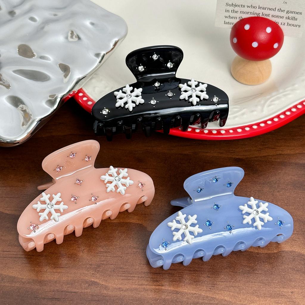 Luxurious Snowflake Hair Claw Clip In Pink Blue And Black With Stunning Rhinestone Embellishments