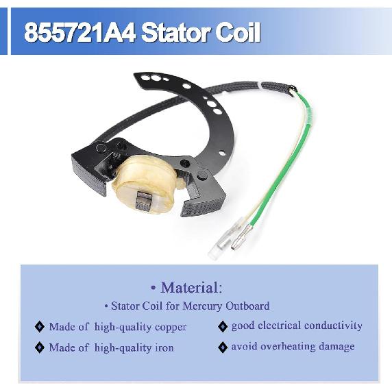 855721A4 Stator Coil Fits for Mercury Outboard 6HP 8HP 9.9HP 10HP 15HP 20HP 25HP Replace 174-5721, 855721T8