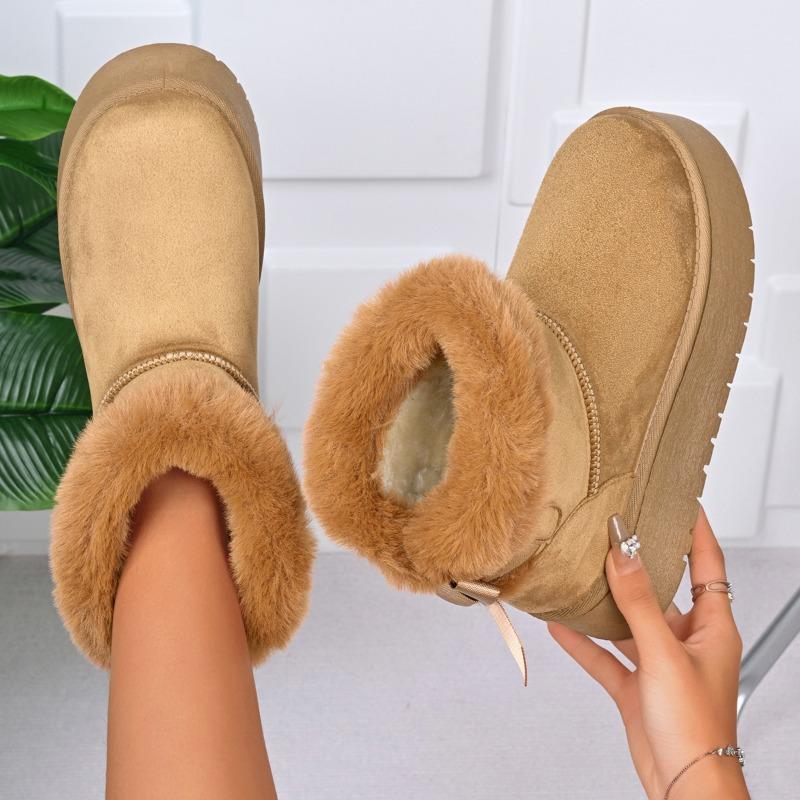 Fashion 2025 Winter Bow Pile Thick Cotton Boots Casual Thick Soled Mid-tube Snow Boots Outdoor Wear Resistant Women's Plush Boots