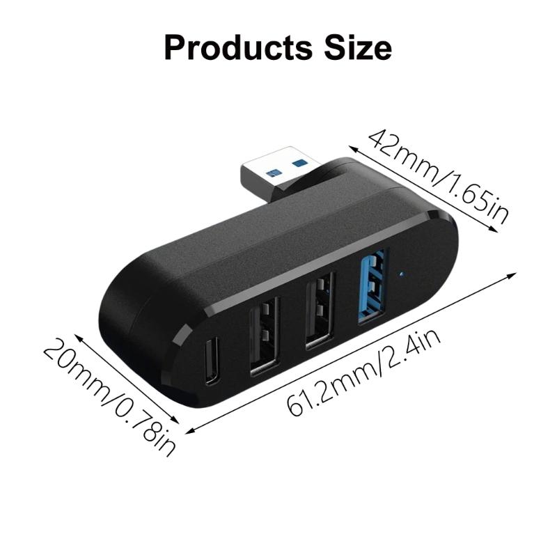 4 Port USB 3.0 2.0 Hub 180° Rotatable USB C High Speed Data Transfer Disk Splitter Drive Adapter For Laptop PC