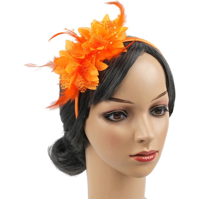 1PC Flower Headpiece Glam Cocktail Tea Party Hair Accessories Feather Headband 10 Colors Feather Fascinators for Women & Girls