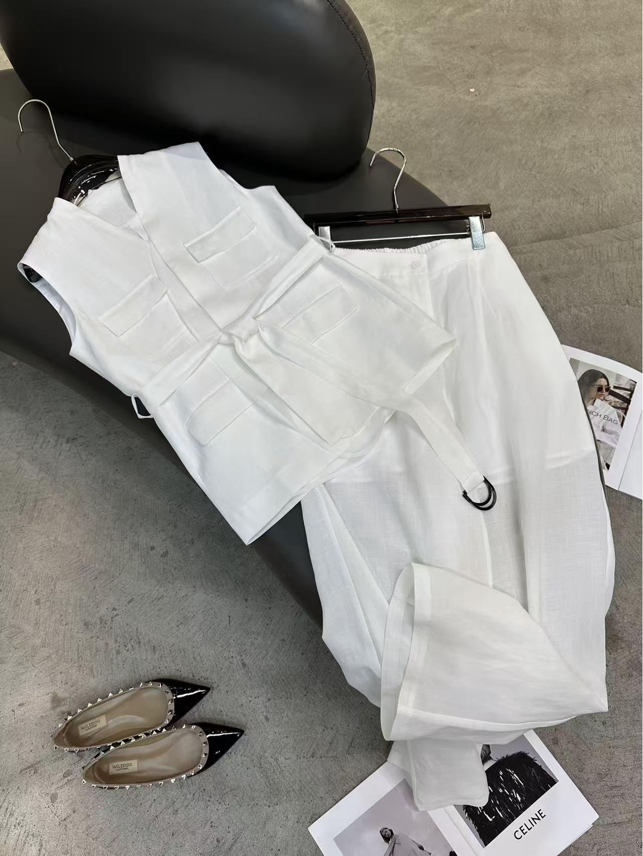

Spring/Summer 2026 High-End Linen Vest & Wide-Leg Pants Fashion Set for Women Small чорний