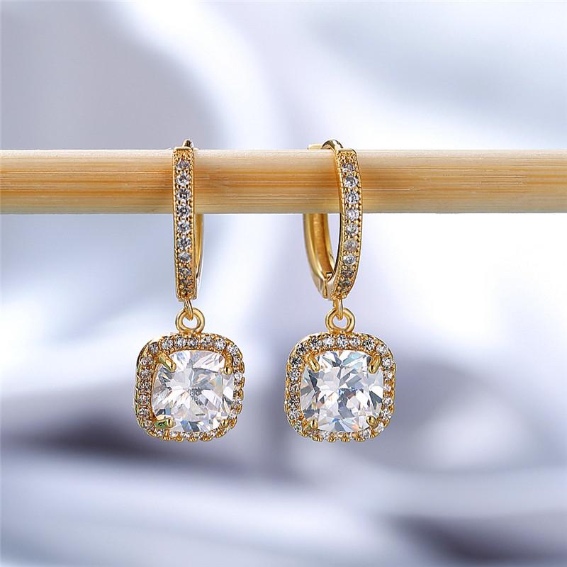 

Dainty Female Rainbow Crystal Drop Rose Gold Silver Color Hoop Earrings Charm Bridal Square Wedding Jewelry For Women WHITE