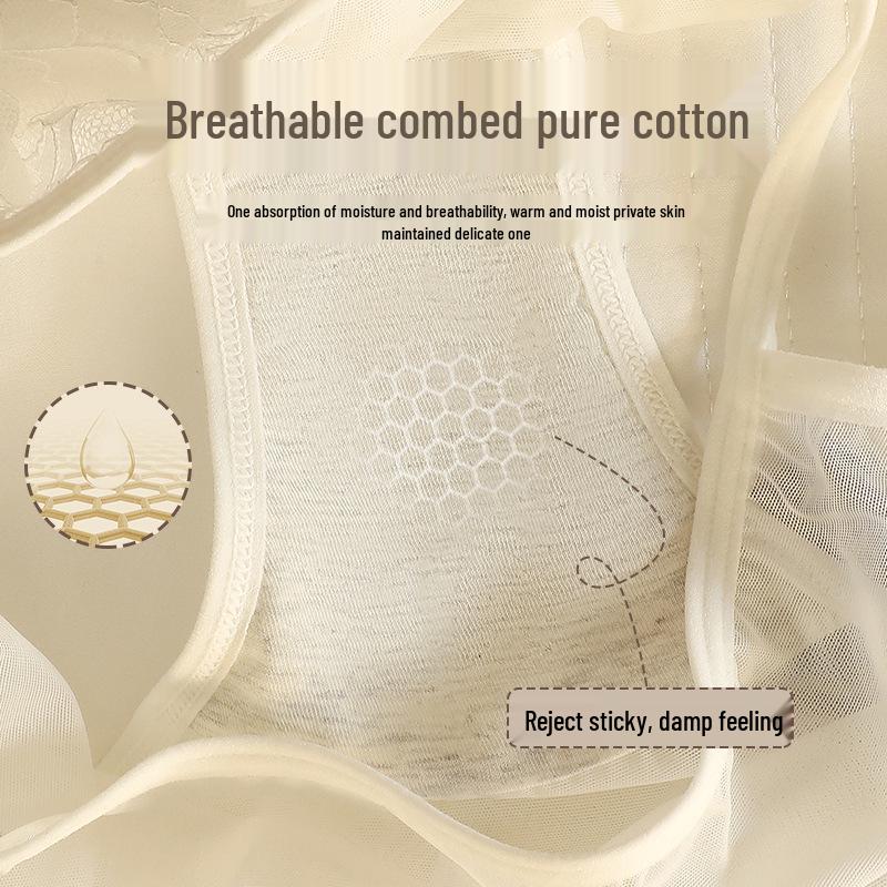 Damen Spitzen-Tanga im japanischen Stil: Hohle Netz-Mid-Waist, Bequeme & Atmungsaktive Baumwoll-Schritt-Slips.