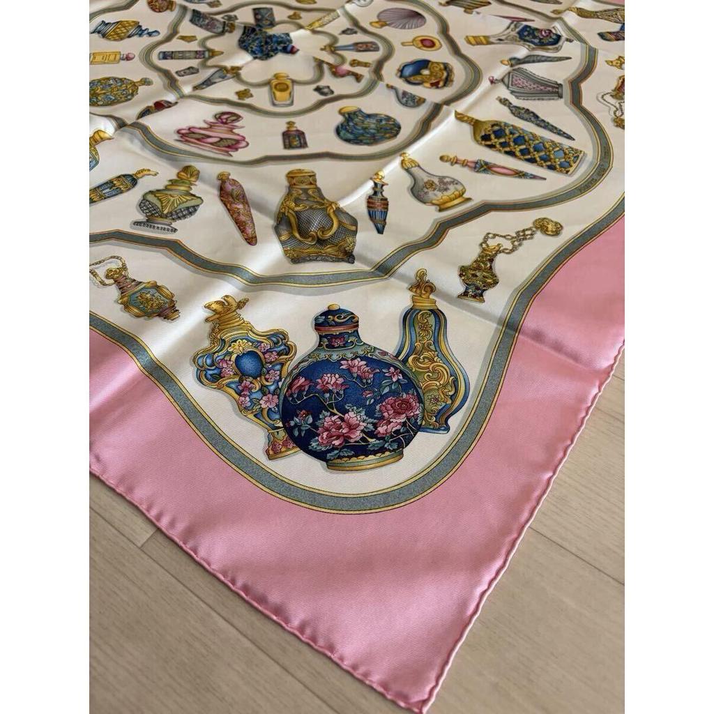 Used HERMES  Hermes Scarf Carre 90 Qu'importe le flacon Perfume Bottle Silk Pink