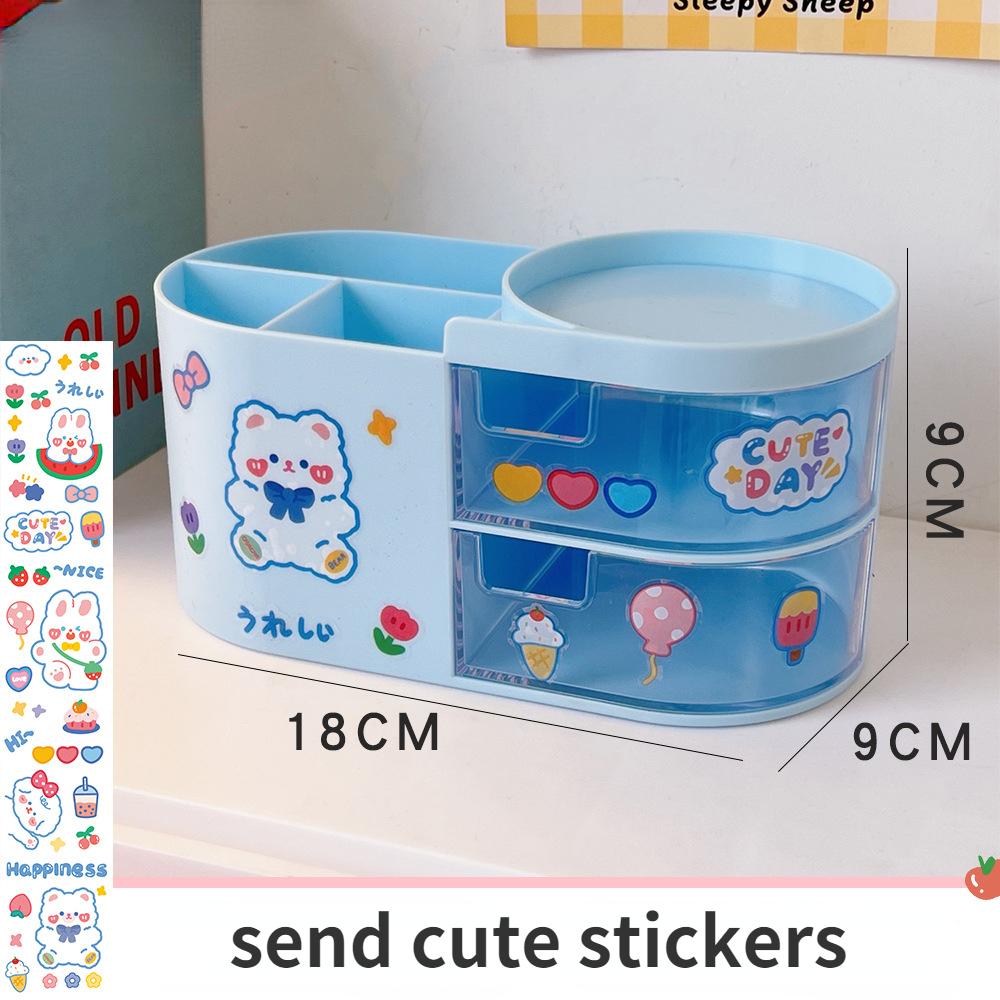 Creative Desktop Storage Box Organizer Plastic Drawer Transparent Kawaii Ins Multifunction Student Pen Holder Organizer Box Cute