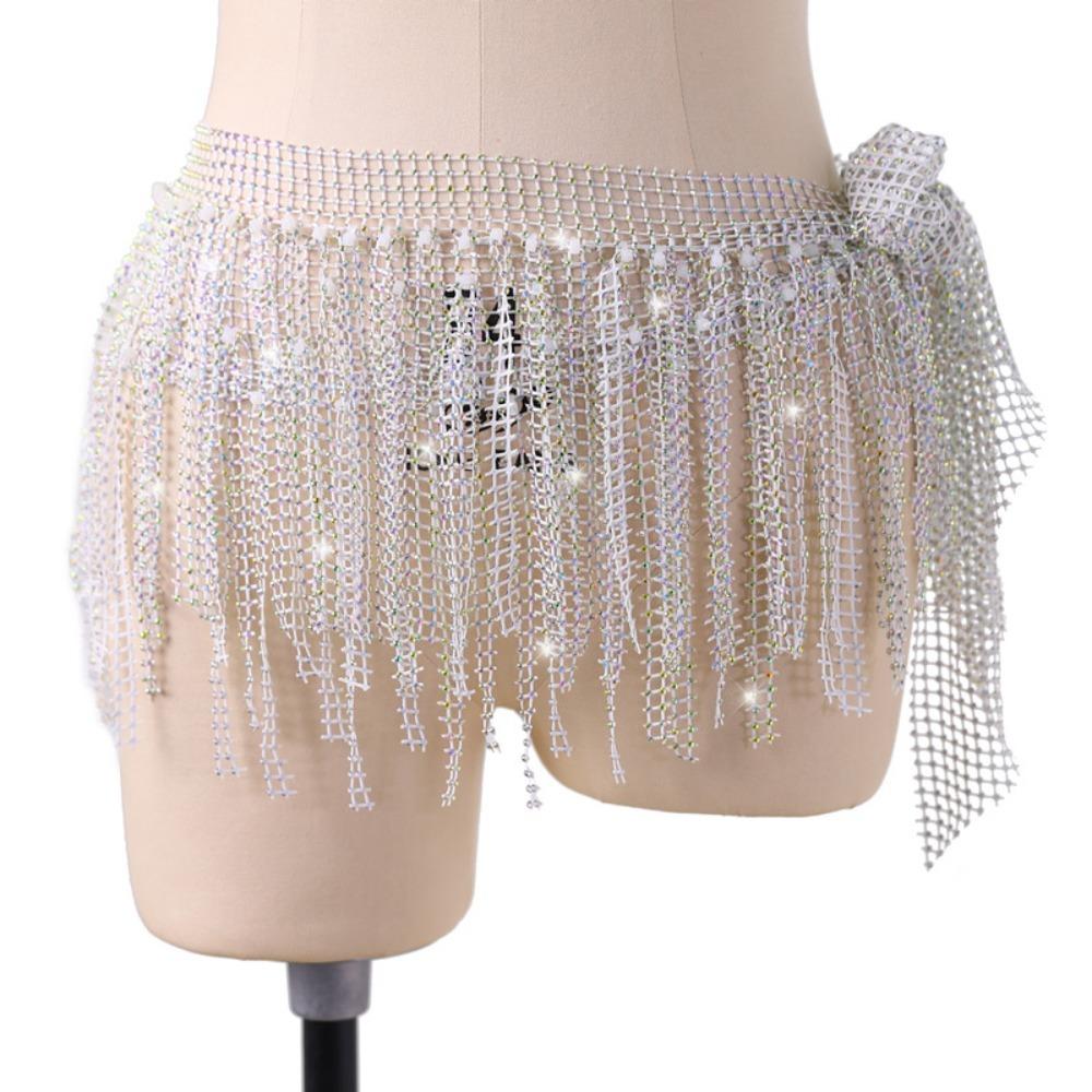 New Diamond Shiny Belly Dance Waist Chain Multilayer Handmade Tassel Shawl Triangle Tassel Hip Scarf Skirts Belly Dance