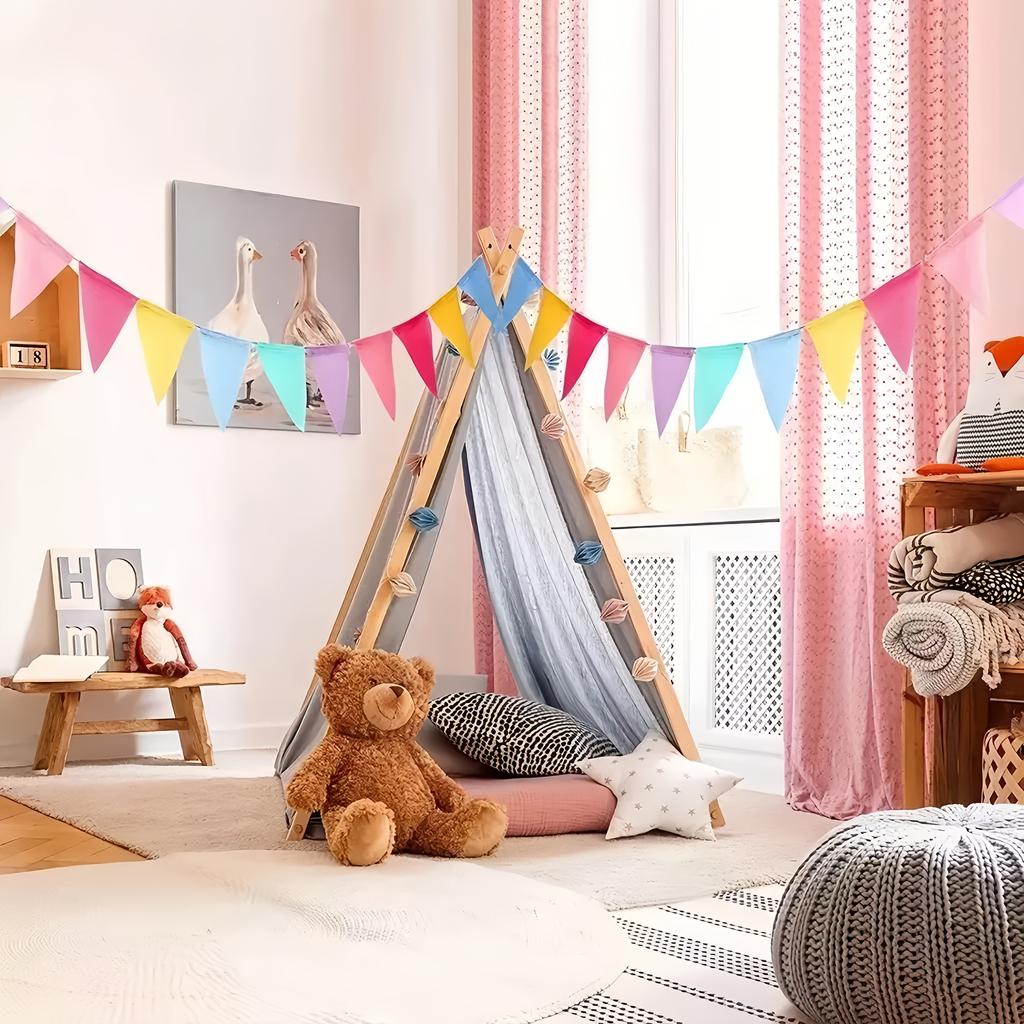 5pcs pennant bunting set, multi-color imitation linen, suitable for birthday parties, weddings, classrooms, holiday decorations