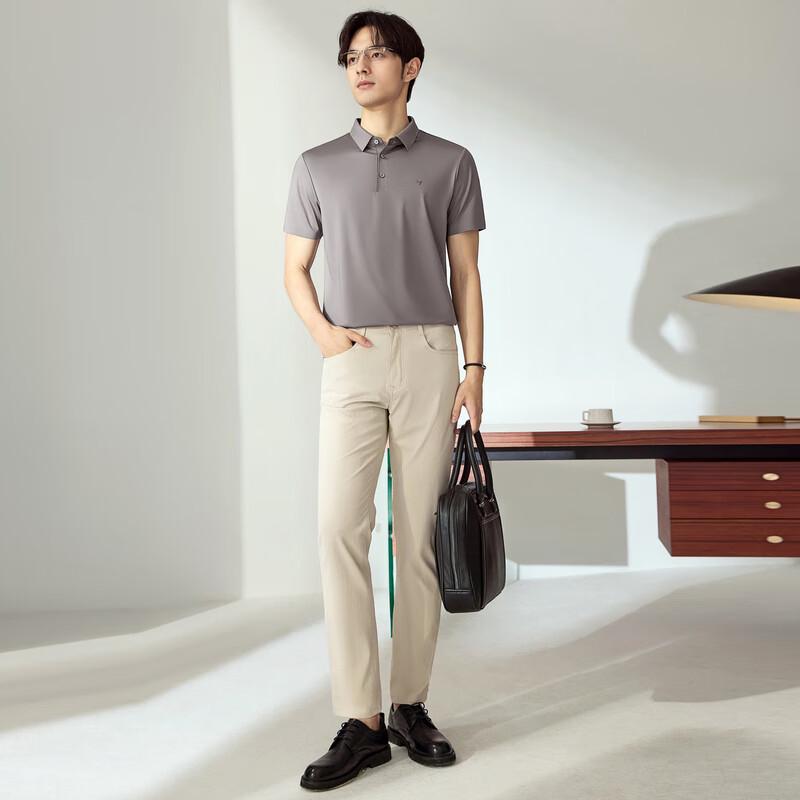 Qipai Men's Seamless Mulberry Silk Blend Short-Sleeve Polo Shirt