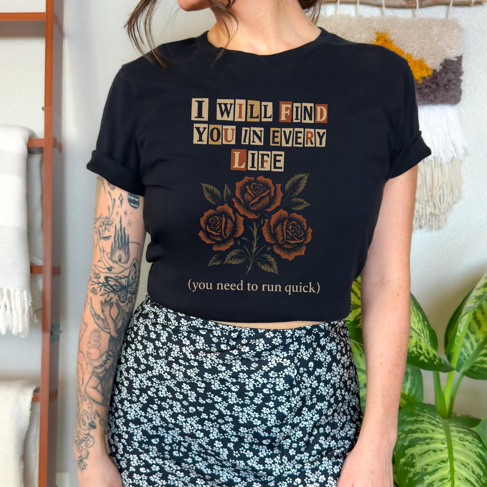 Gothic Romance Shirt | Dark Humor Rose Graphic Tee with Funny Obsessive Quote S