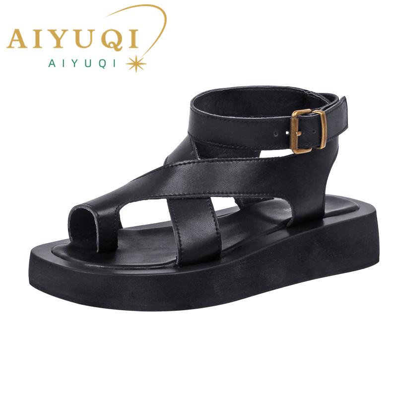 Fashion AIYUQI Sandals Women Genuine Leather 2025 Summer New Clip Toe Sandals Ladies Roman Women Shoes Muffin Sandals WHS MTO