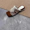 Woven Thin Strap Slippers Summer New Square Toe Open Toe Cutout Breathable Non-slip Wear-resistant Low Heel Shoes