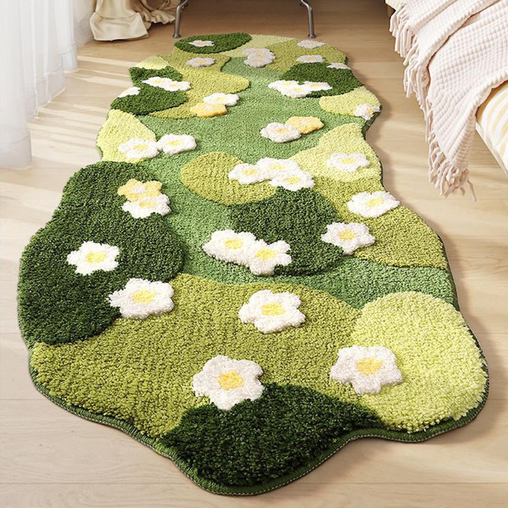Three-Dimensional Carpet Fluffy Nordic 3D Lawn Moss Rugs Carpet Green Forest Irregular Floor Mat Flocked Green Plush Bedroom Rug