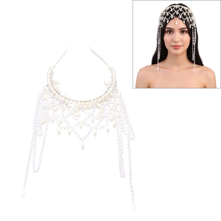 Bride Hairband Hand Beading Shining Pearls Jewelry Beaded Heavy Pearls Chain for Bachelorette Party