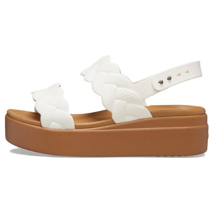 (WMNS) Crocs Brooklyn Woven Wedge Sandals White Brown Women s 209977-0WV EU 39-40