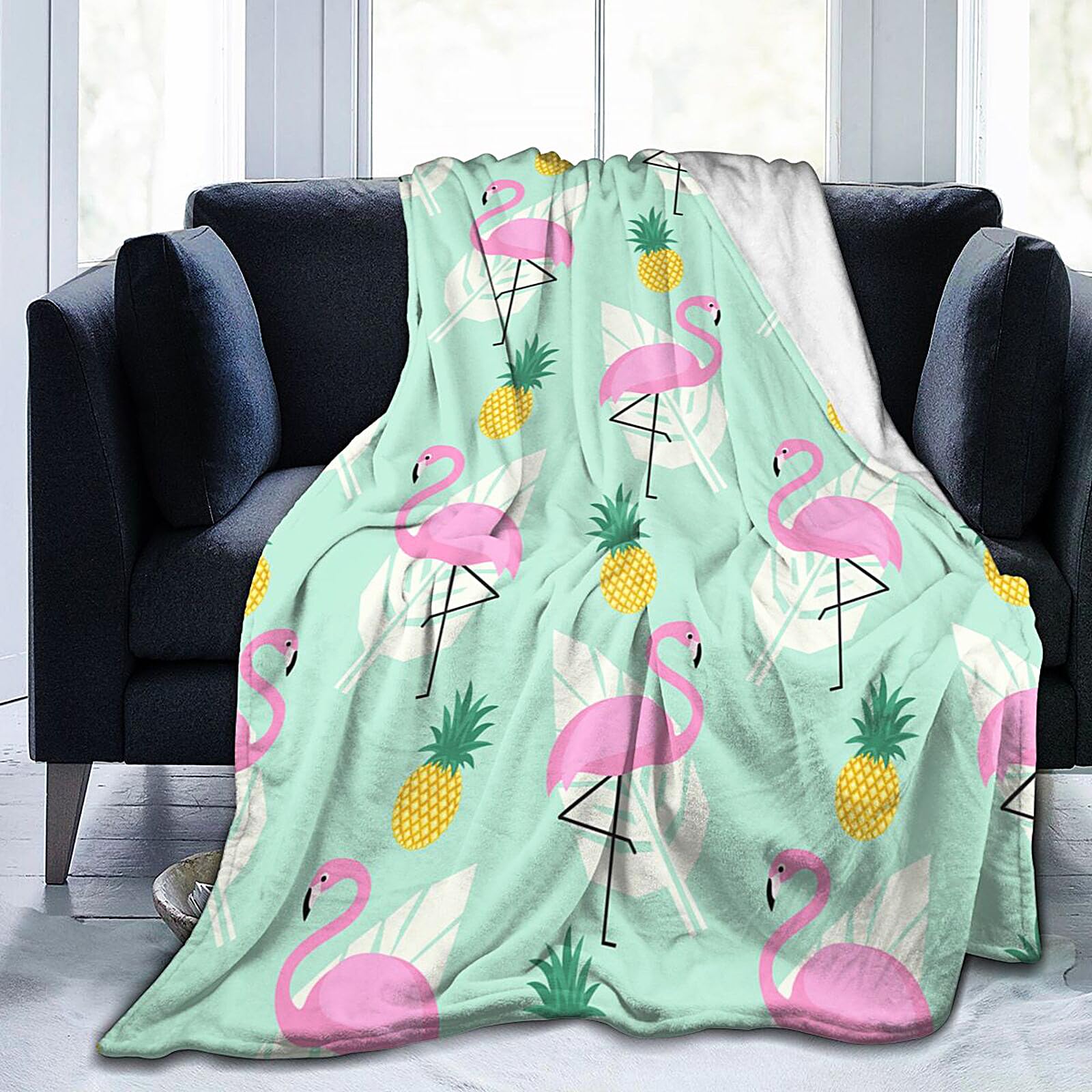 

Tropical Fruit Pineapple Throw Blanket Soft Comfy Plush Lightweight Fleece Flannel Blanket for Bed Chair Car Sofa Couch Bedroom 75x90cm