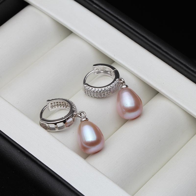 Top quality 925 silver earrings with natural pearls women,precious stone bridal white hanging hoop pearl earrings girl jewelry