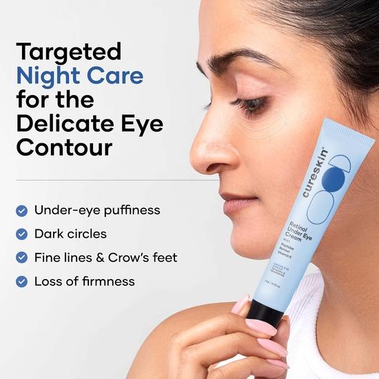 Cureskin Vitamin K + Retinol 0.1% Under Eye Cream | Reduces Dark Circles, Puffiness & Fine Lines| Night Cream for Women & Men | 15 g