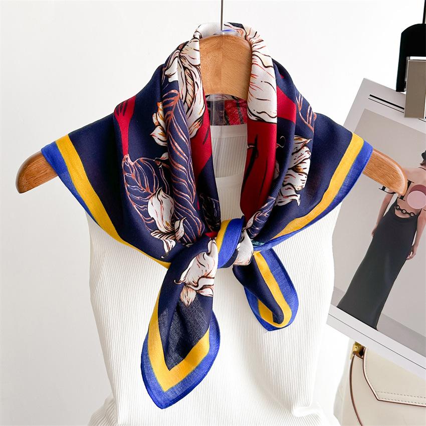 Spring Summer Luxury Design Print Silk Square Scarf Women Soft Hairband Neckerchief Hijab Headband Foulard Ribbons Gift 65*65cm
